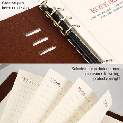 Business Notepad Loose Leaf Replaceable Inner Notebook Thickened Diary Book, A5 Black, A5 Red