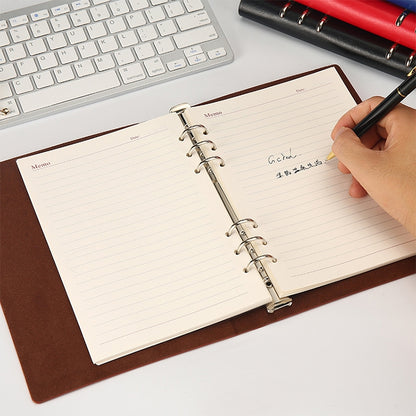 Business Notepad Loose Leaf Replaceable Inner Notebook Thickened Diary Book, A5 Black, A5 Red
