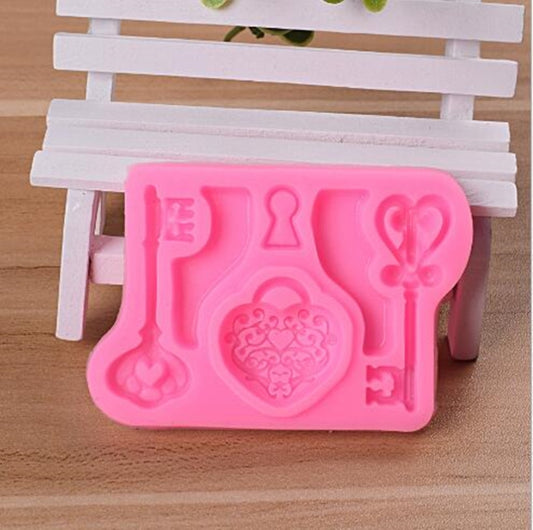 2 PCS Food Love Lock Key Fondant Silicone Mold DIY Baking Cake Decoration Tool