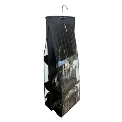 6 Pockets 3 Layers Foldable Hanging Bag Shelf Bag Purse Handbag Organizer, Black, Gray