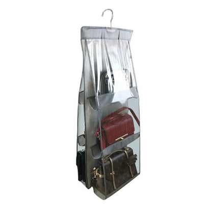 6 Pockets 3 Layers Foldable Hanging Bag Shelf Bag Purse Handbag Organizer, Black, Gray