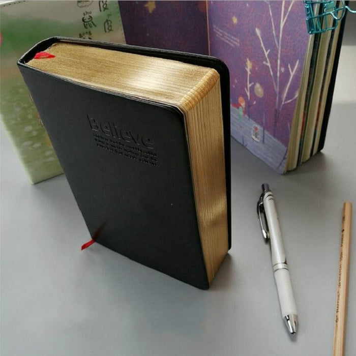 Ultra-Thick Retro Simple Lmitation Leather Thick Horizontal Blank Notebook, Specifications:Large Gold Rim Horizontal Line