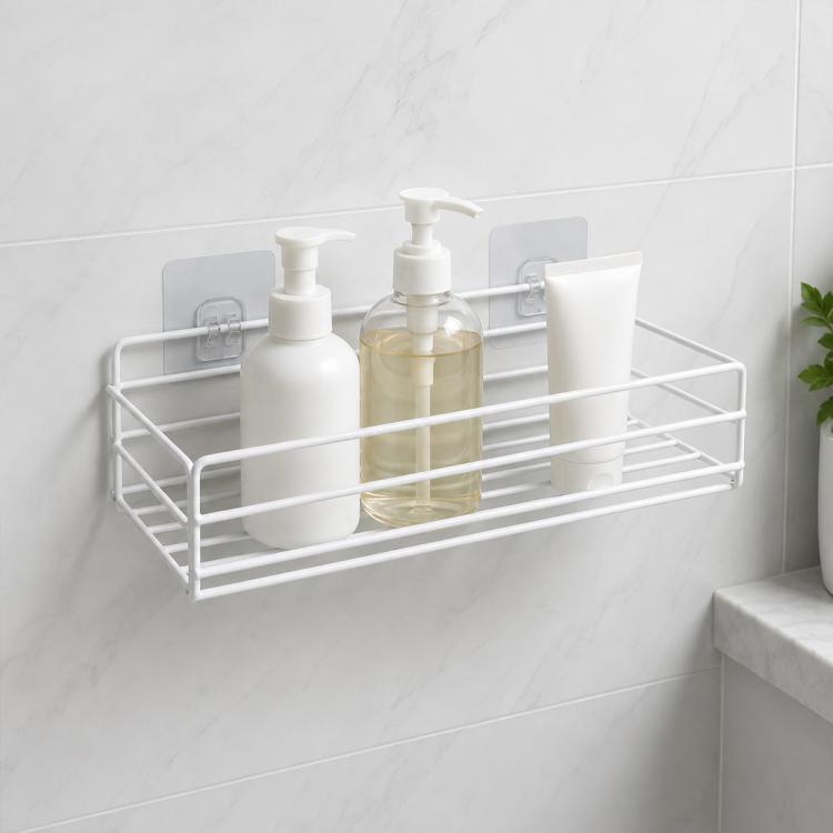 Wrought Iron Bathroom Shelf Wall Mounted Free Punch Toilet Rack, Square (Black), Square (White)