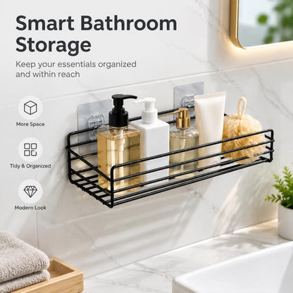 Wrought Iron Bathroom Shelf Wall Mounted Free Punch Toilet Rack, Square (Black), Square (White)