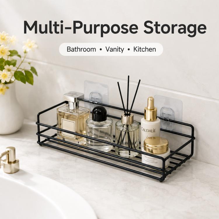 Wrought Iron Bathroom Shelf Wall Mounted Free Punch Toilet Rack, Square (Black), Square (White)