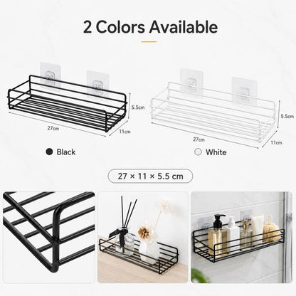 Wrought Iron Bathroom Shelf Wall Mounted Free Punch Toilet Rack, Square (Black), Square (White)