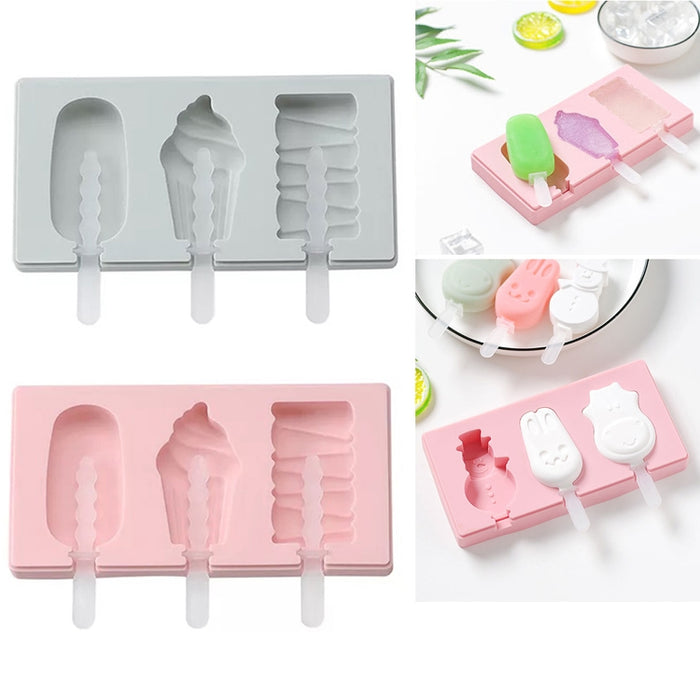 Silicone Cartoon Homemade Handmade DIY Ice Cream Popsicle Mould with Lid, Color Random Delivery