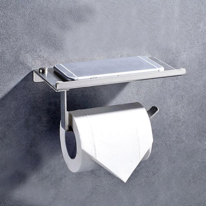 Stainless Steel Glossy Toilet Paper Holder Paper Roll Hanger With Mobile Phone Storage Shelf