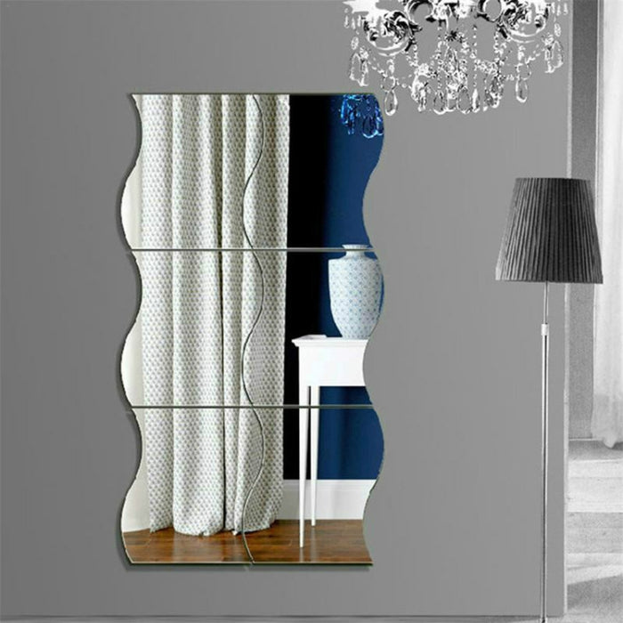 Wall Mirror Acrylic DIY Wave Style Removable Glass Sticker Makeup Mirror Home Bedroom Decorative