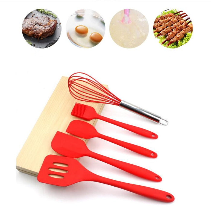 6 in 1 Silicone Kitchenware Slotted Spatula Scraper Egg Beater Brush Food Clip Set