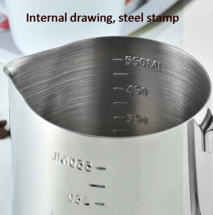 304 Stainless Steel Pointed Mouth Etched Cup Graduated Measuring Cup Milk Foam Cup Coffee Pot