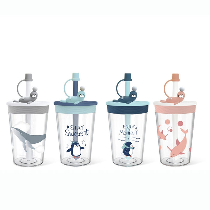 Children Cartoon Marine Animal Straw Drinking Cup Safe And Environmentally Friendly Plastic Drinking Cup