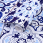 Kitchen Anti-Smoke Tile Wall Stickers Stove Wallpaper, Purple Vine, Blossoming Flowers, Blue Ans White Porcelain