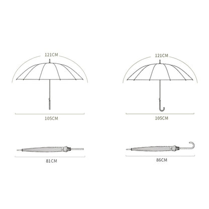 16 Bone Plain Straight Umbrella Small Fresh Long Handle Umbrella, High Indigo, Grapefruit Pink, Matcha Green, Orange, Apricot, Dark Blue, Mint Green, Charm Blue, Ginger, Red Wine, Violet, Classic Black, Vanilla Green, Wood Handle High Indigo           ...
