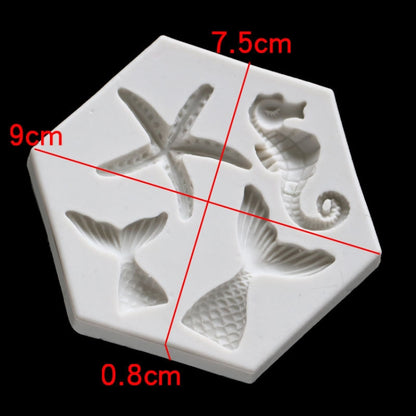 Ocean Series Big And Small Fishtail Starfish Seahorse DIY Baking Liquid Silicone Mold, Gray, Pink