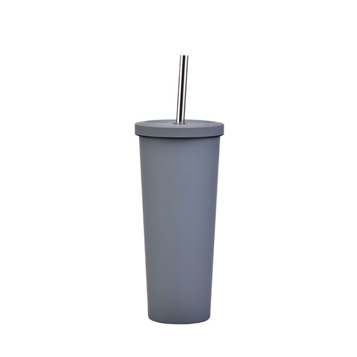 700ml Large Capacity Double Stainless Steel Straw Cup Vacuum Outdoor 304 Insulation Cup Car Water Cup