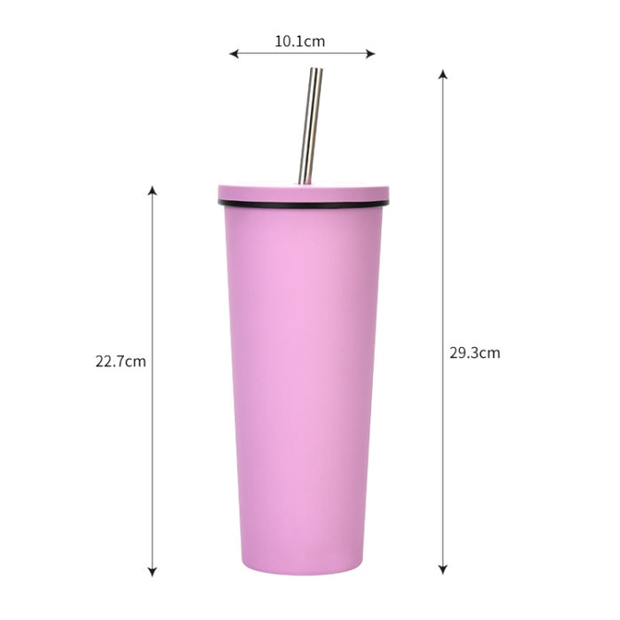 700ml Large Capacity Double Stainless Steel Straw Cup Vacuum Outdoor 304 Insulation Cup Car Water Cup