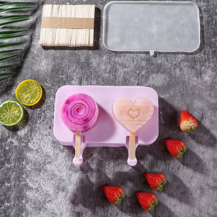 Cute Cartoon Silicone Ice Cream Popsicle Mold with Lid & Stick