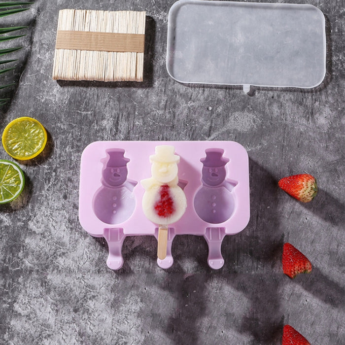 Cute Cartoon Silicone Ice Cream Popsicle Mold with Lid & Stick