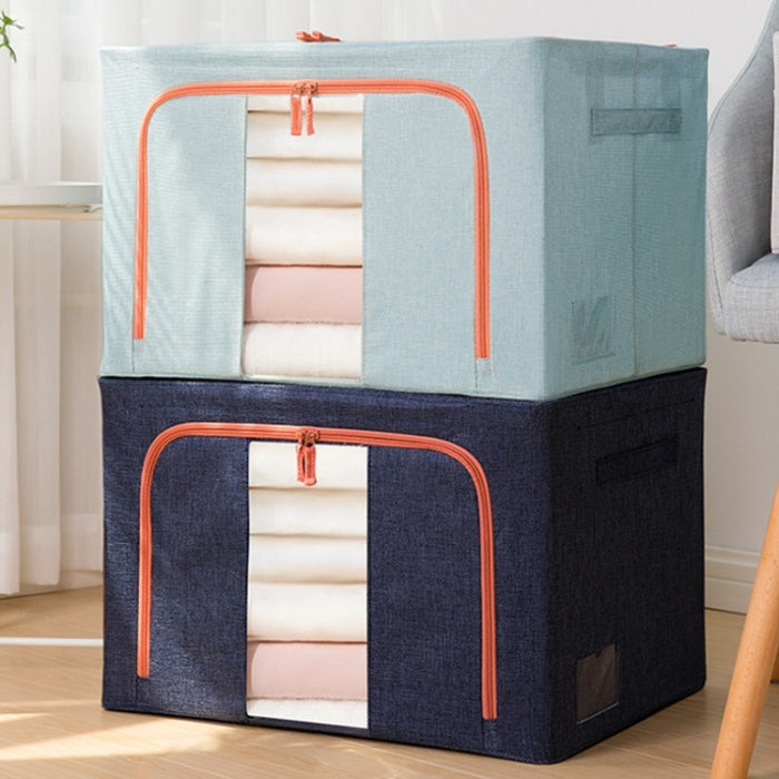 Fabric Steel Frame Quilt Clothing Storage Box Cotton Linen Storage Bag with Window