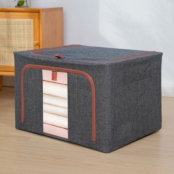 Fabric Steel Frame Quilt Clothing Storage Box Cotton Linen Storage Bag with Window