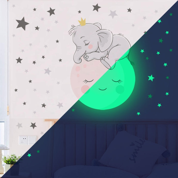 ZSZ1778 Luminous Smiling Baby Elephant Wall Stickers Background Wall Bedroom Stickers, Specification: 28x28cm