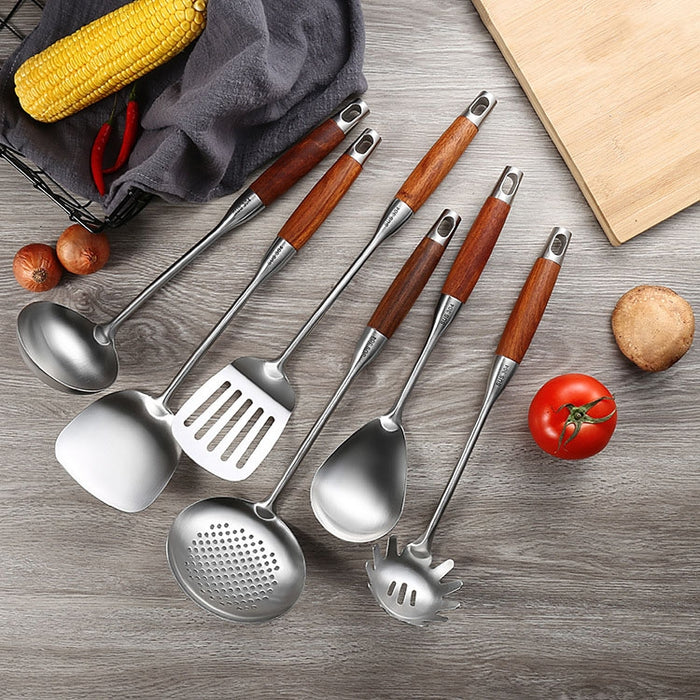 304 Stainless Steel Wooden Handle Kitchenware Kitchen Equipment, Style: