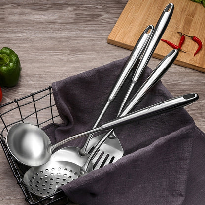 304 Stainless Steel Kitchen Equipment Thickened Hollow Handle Cooking Tool, Style:, Spatula, Soup Spoon, Slotted Spoon, Slotted Shovel