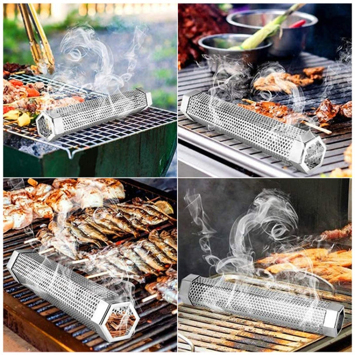 12 Inch Stainless Steel 304 Smoked Tube BBQ Box Outdoor Cold Smoke Box,Style: