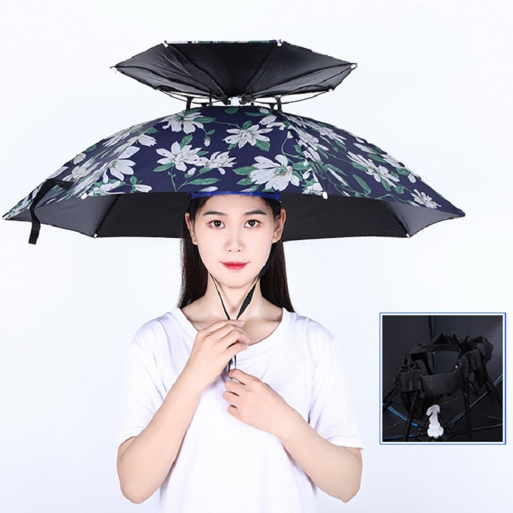 Double-layer Fishing Umbrella Hat Outdoor Sunscreen And Rainproof Folding Umbrella Hat, 95 Blue (Elastic Band), 95 Silver (Elastic Band), 95 Blue (Rubber Sleeve), 95 Silver (Rubber Sleeve), 80 Blue, 80 Camellia, 95 Blue Vinyl (Rubber Sleeve)           ...