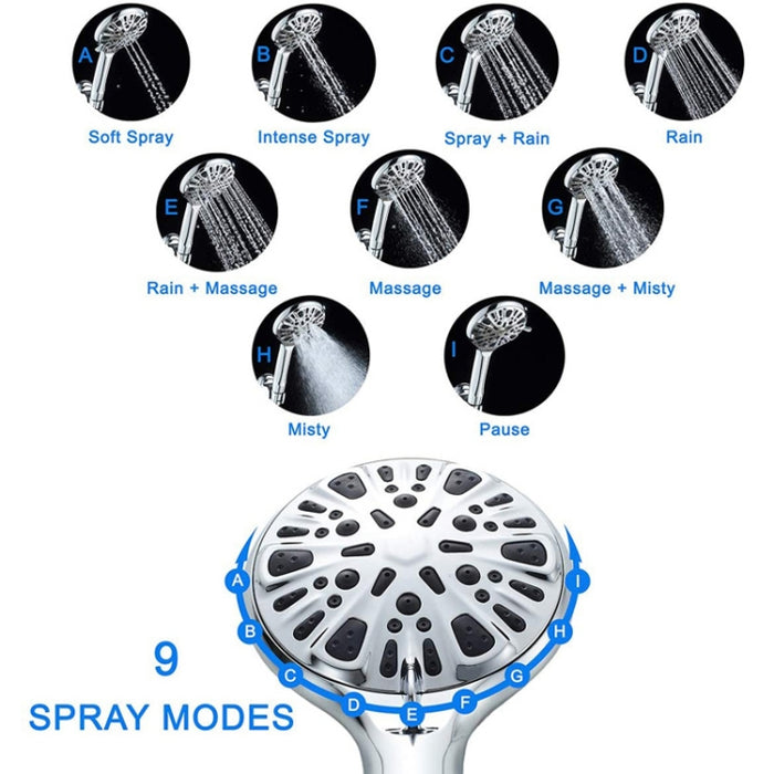 9 Functions Handheld Shower Pressurized Shower With Water Off and Pause, Style: