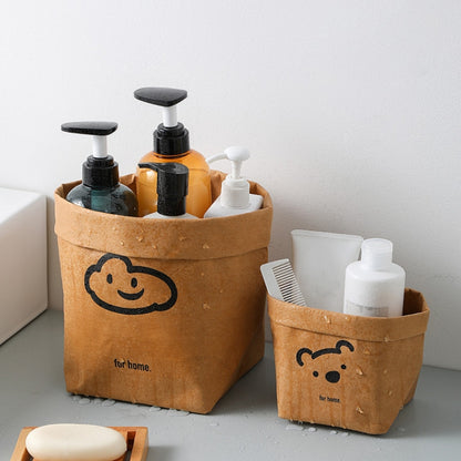 Desktop Separate Storage Washable Kraft Paper Bag, Size:, 10x10x15cm, 12x12x23cm, 15x15x28cm, 20x20x35cm, Bear 10x10x15cm, Gray 10x10x15cm, Gray 12x12x23cm, Gray 15x15x28cm, Gray 20x20x35cm