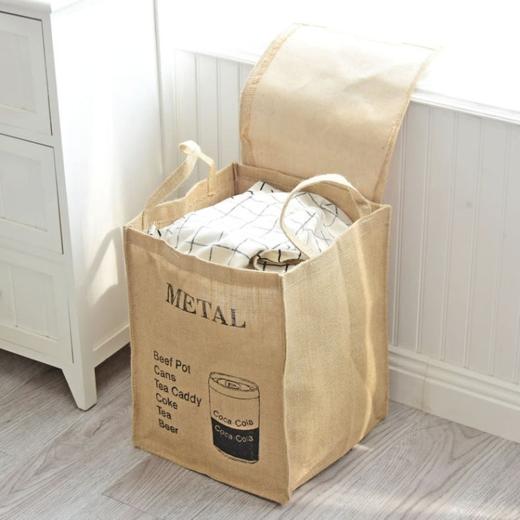 Jute Storage Box Fabric Dirty Clothes Basket Miscellaneous Sorting Storage Bag, Men Shirt, Milk Carton, Cans, Coke Bottle, Women T-shirt