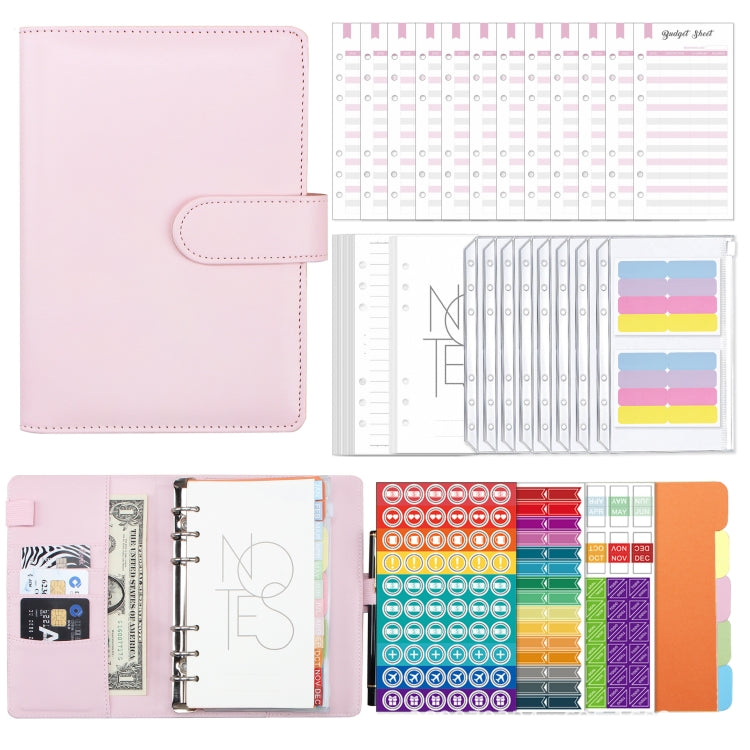 A6 Macaron PU Leather Loose-leaf Notebook Cash Budget Handbook, XJYS-010  Blue, XJYS-010  Pink, XJYS-010  Purple, XJYS-010 Yellow, XJYS-010 Black, XJYS-010 Green