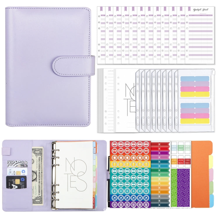 A6 Macaron PU Leather Loose-leaf Notebook Cash Budget Handbook, XJYS-010  Blue, XJYS-010  Pink, XJYS-010  Purple, XJYS-010 Yellow, XJYS-010 Black, XJYS-010 Green
