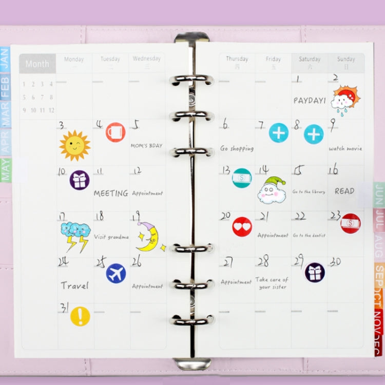 A6 Macaron PU Leather Loose-leaf Notebook Cash Budget Handbook, XJYS-010  Blue, XJYS-010  Pink, XJYS-010  Purple, XJYS-010 Yellow, XJYS-010 Black, XJYS-010 Green