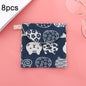 8pcs Cotton and Linen Sanitary Napkin Storage Bag Handy Clutch Bag, Gray Camel, Lucky Cat, Leaves, Blue Cat, Turtle, Black -bottomed White Tree