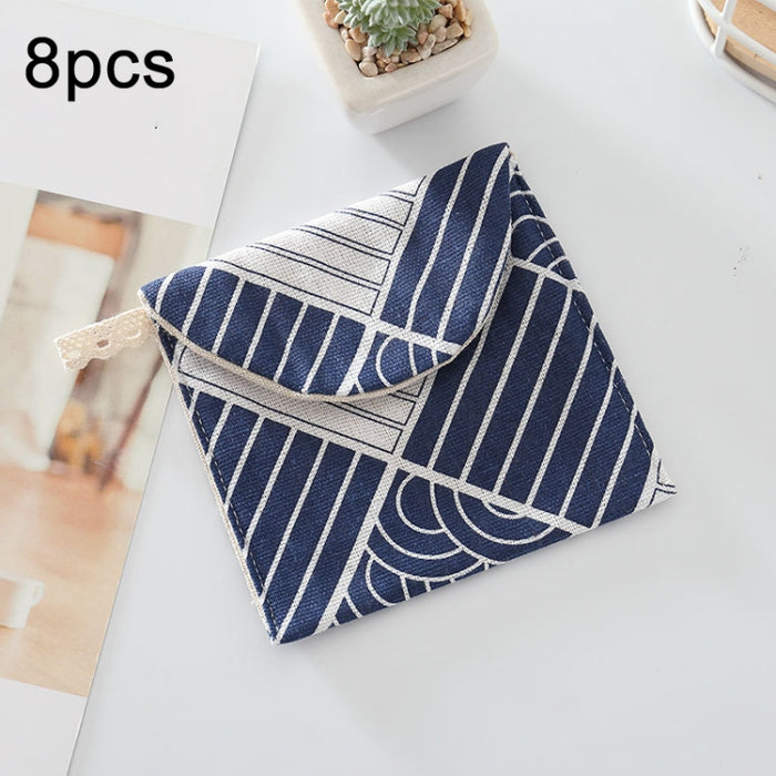 8pcs Cotton and Linen Sanitary Napkin Storage Bag Handy Clutch Bag