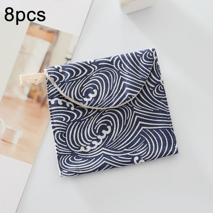 8pcs Cotton and Linen Sanitary Napkin Storage Bag Handy Clutch Bag