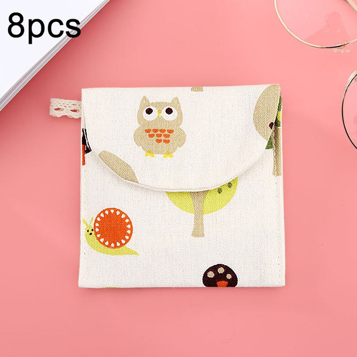 8pcs Cotton and Linen Sanitary Napkin Storage Bag Handy Clutch Bag