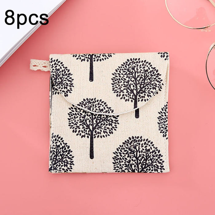 8pcs Cotton and Linen Sanitary Napkin Storage Bag Handy Clutch Bag