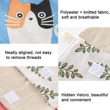 8pcs Cotton and Linen Sanitary Napkin Storage Bag Handy Clutch Bag, Gray Camel, Lucky Cat, Leaves, Blue Cat, Turtle, Black -bottomed White Tree