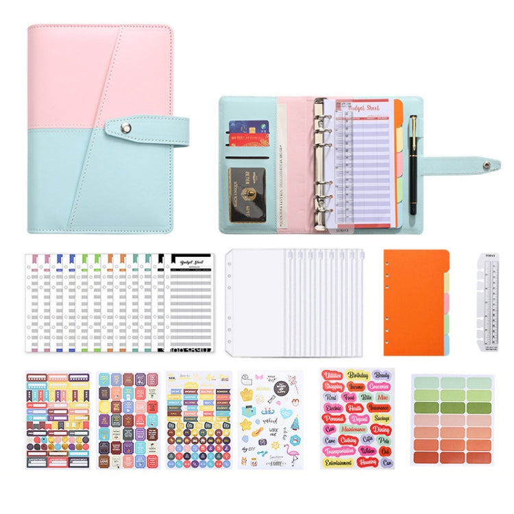 A6 YMX-012 PU Leather Budget Binder Notebook Macaron Color Matching Handbook, Macaron Color (Orange+Brown), Macaron Color (Yellow+Light Green), Macaron Color (Pink+Blue), Macaron Color (White+Black), Macaron Color (Khaki+Pink), Macaron Color (Blue+Purple)
