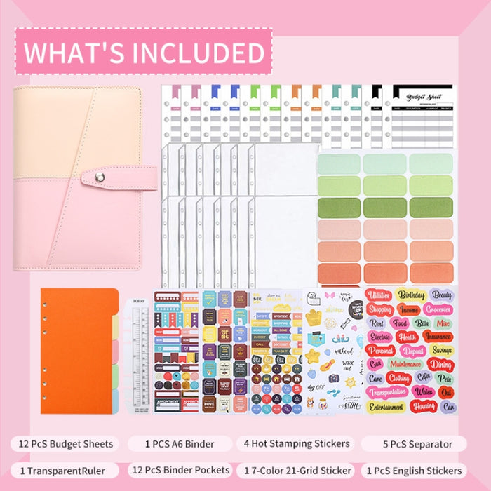 A6 YMX-012 PU Leather Budget Binder Notebook Macaron Color Matching Handbook