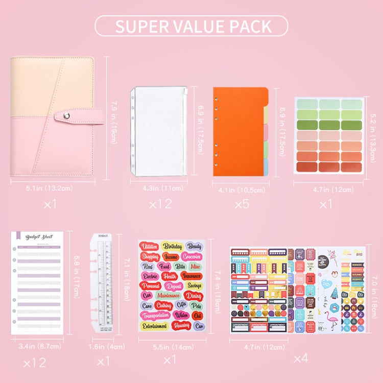 A6 YMX-012 PU Leather Budget Binder Notebook Macaron Color Matching Handbook, Macaron Color (Orange+Brown), Macaron Color (Yellow+Light Green), Macaron Color (Pink+Blue), Macaron Color (White+Black), Macaron Color (Khaki+Pink), Macaron Color (Blue+Purple)