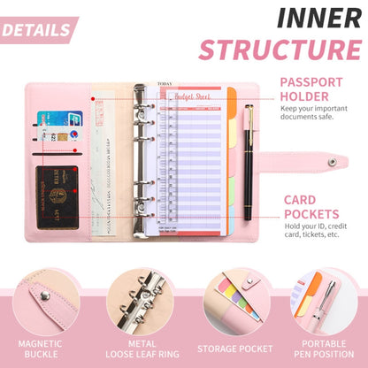 A6 YMX-012 PU Leather Budget Binder Notebook Macaron Color Matching Handbook, Macaron Color (Orange+Brown), Macaron Color (Yellow+Light Green), Macaron Color (Pink+Blue), Macaron Color (White+Black), Macaron Color (Khaki+Pink), Macaron Color (Blue+Purple)