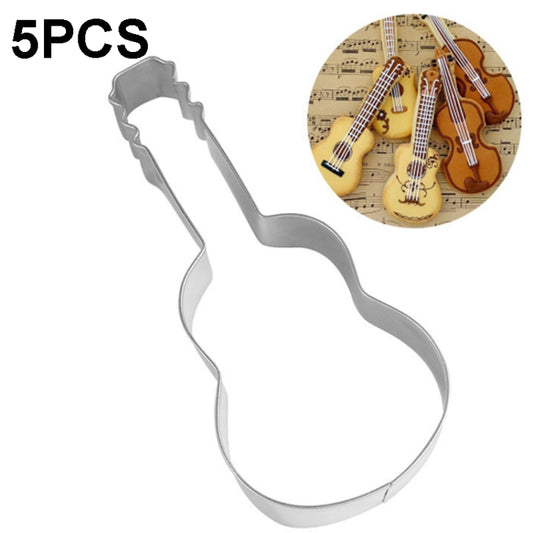 5pcs Guitar Shape Baking Biscuit Mold Stainless Steel Fondant Mousse Circle