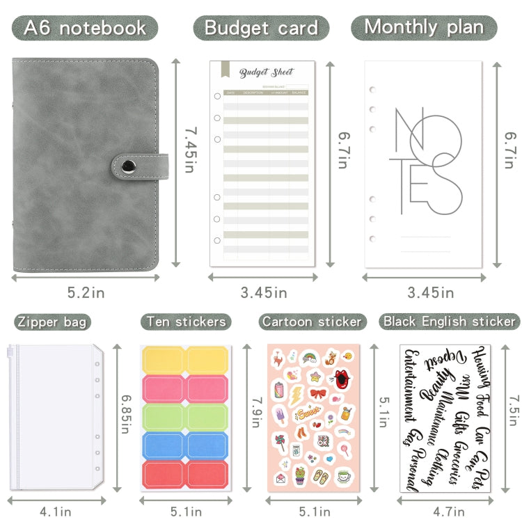 H666 A6 Loose-leaf Binder Cash Budget Handbook Vintage PU Leather Notebook with Window