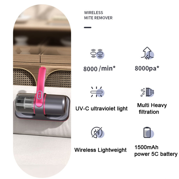 100W 8000 Pa Wireless Charging Mite Removal Instrument Vacuum Cleaner UV Sterilization Machine, 100W Red, 100W  Purple