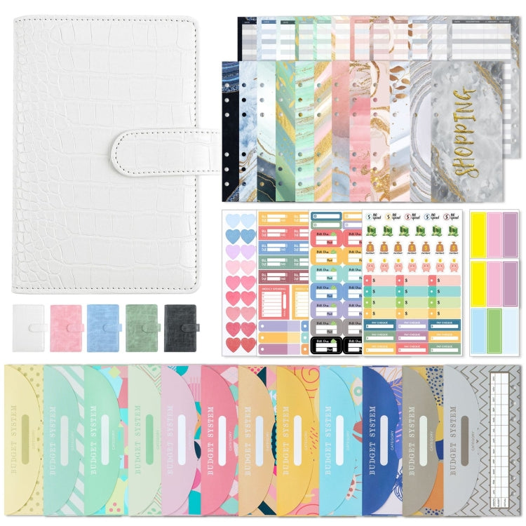 A6 Crocodile Pattern PU Leather Loose-Leaf Binder Budget Notebook Cash Envelope Organizer, Crocodile Pattern (Bean Green), Crocodile Pattern (Warm White), Crocodile Pattern (Pink), Crocodile Pattern (Glaze Blue), Crocodile Pattern (Rock Gray)